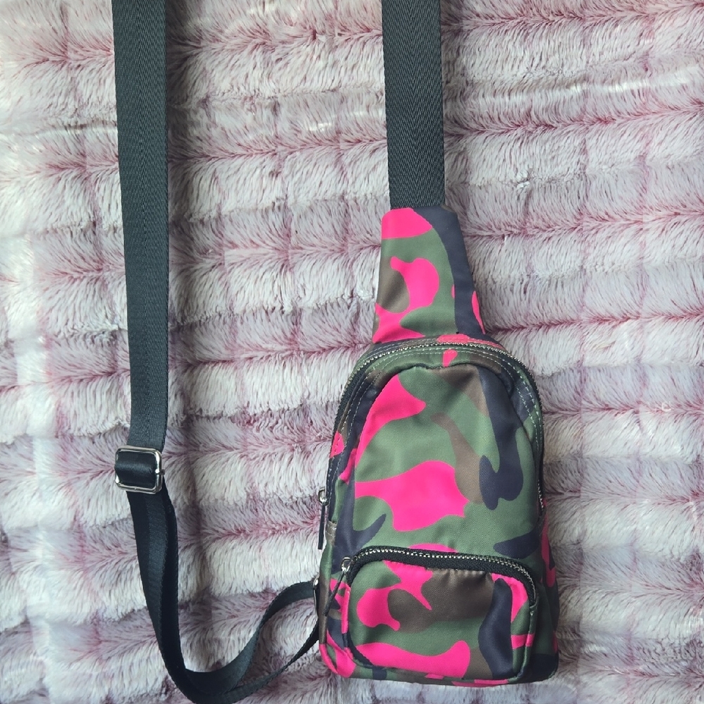 Sondra Roberts Pink and Green Camouflage Belt Bag